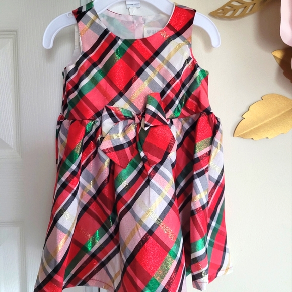 2pc Christmas Dress (3-6 months), red pea coat, green red white plaid dress - Picture 3 of 4